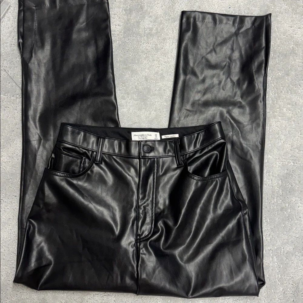 Abercrombie & Fitch Black Leather Pants 90s Straight Curve Love Ultra High Rise - Picture 3 of 6